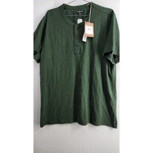 NWT Toad & Co Mens XL Green Primo Henley 100% Organic Cotton Short Sleeve Shirt